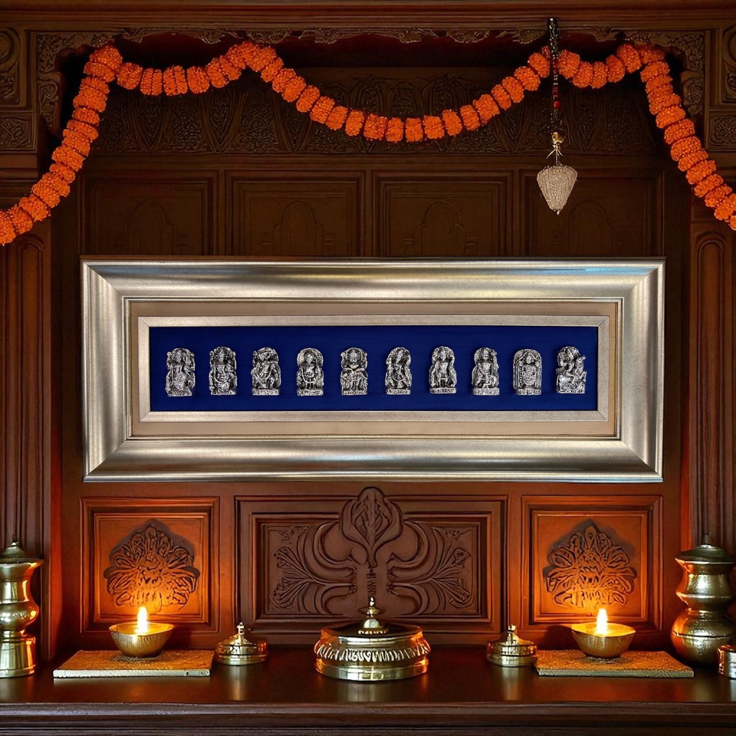 Dashavatara in Sterling Silver with Royal Blue Silk Backdrop