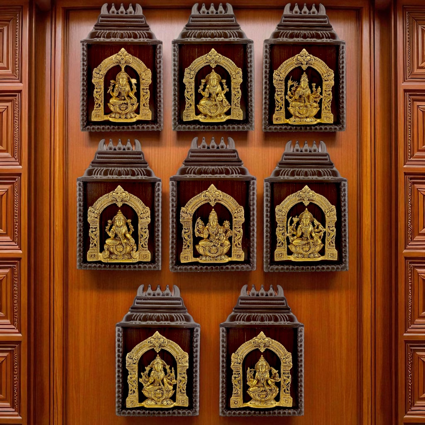 Astalakshmi Brass wall frame in Wooden Frame.
