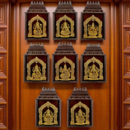 Brass Astalakshmi with Temple Wooden Frame
