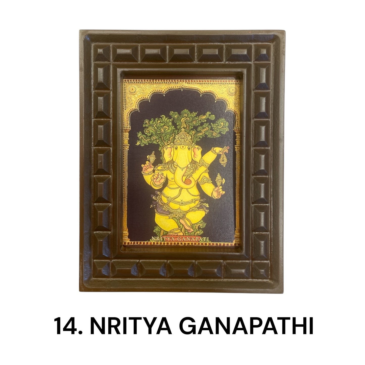 Sacred 32 Forms of Ganesha Gold Leafed Art in Wooden Frame