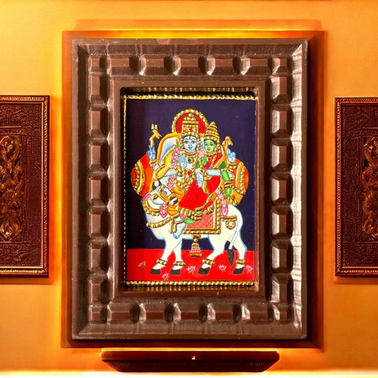 Shiva and Parvati on Nandi Tanjore Painting