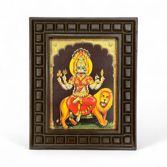 Pratyangira Devi Gold Leafed Art With Wooden Frame
