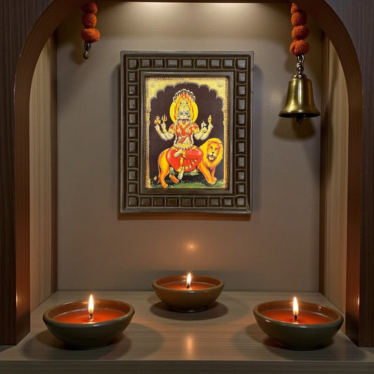 Pratyangira Devi Gold Leafed Art With Wooden Frame