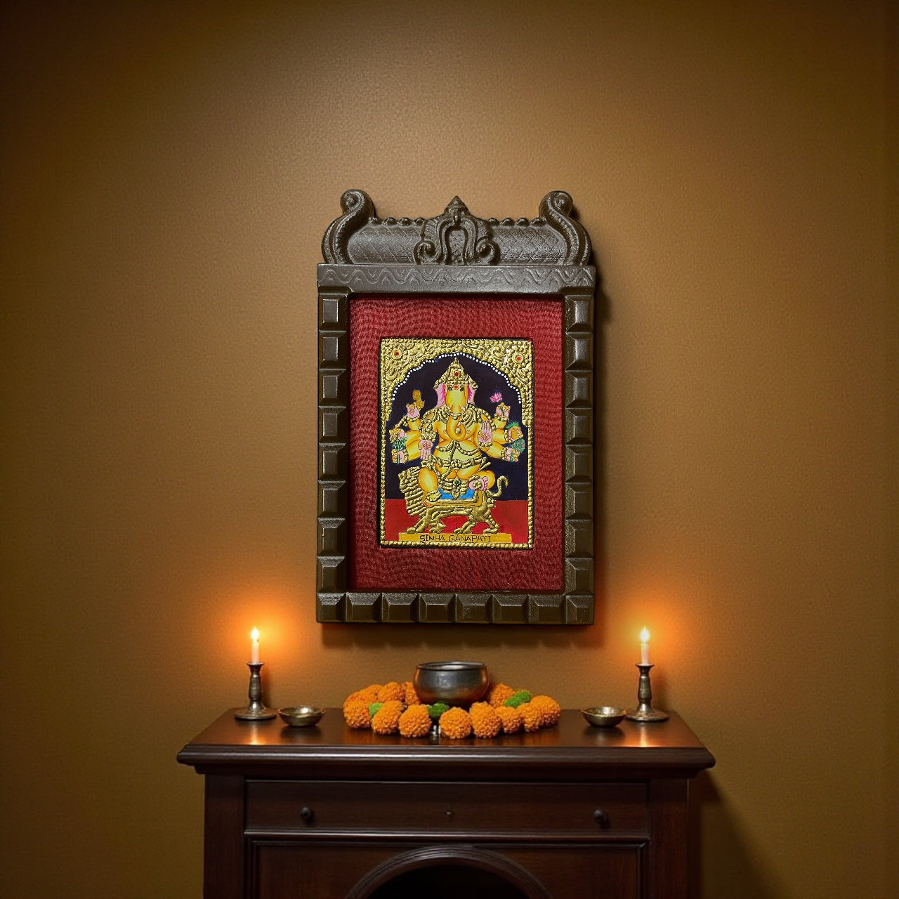 Sinha Ganapati Tanjore Painting