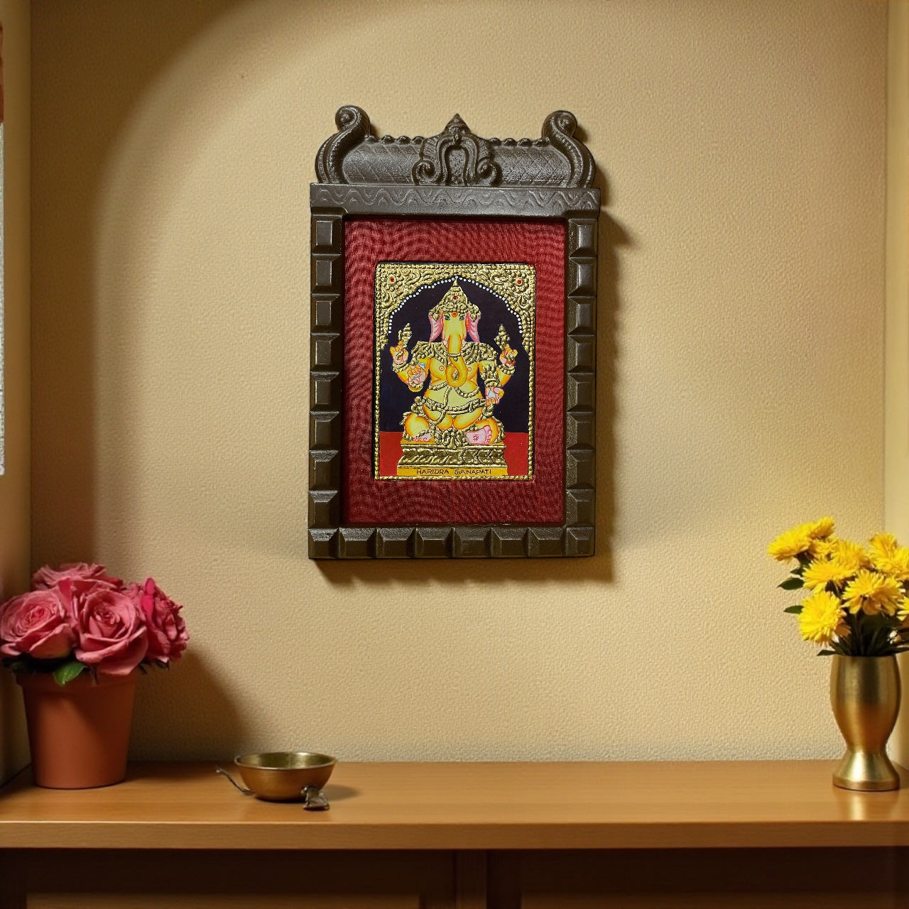 Haridra Ganapati Tanjore Painting