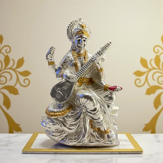 Silver Saraswathi idol