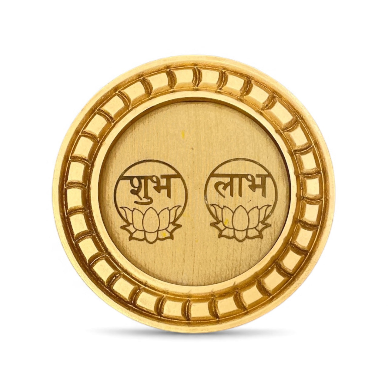 Shubh Labh Golden circular frame with beige backdrop