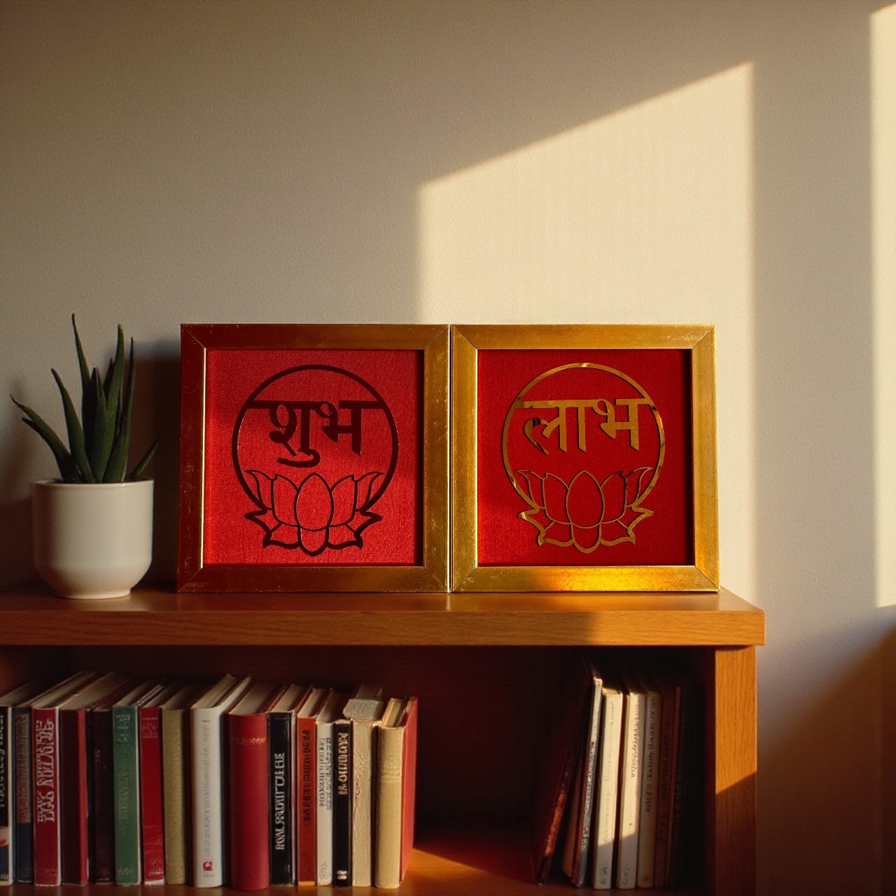 Shubh Labh Decor Red Silk With Golden Frame