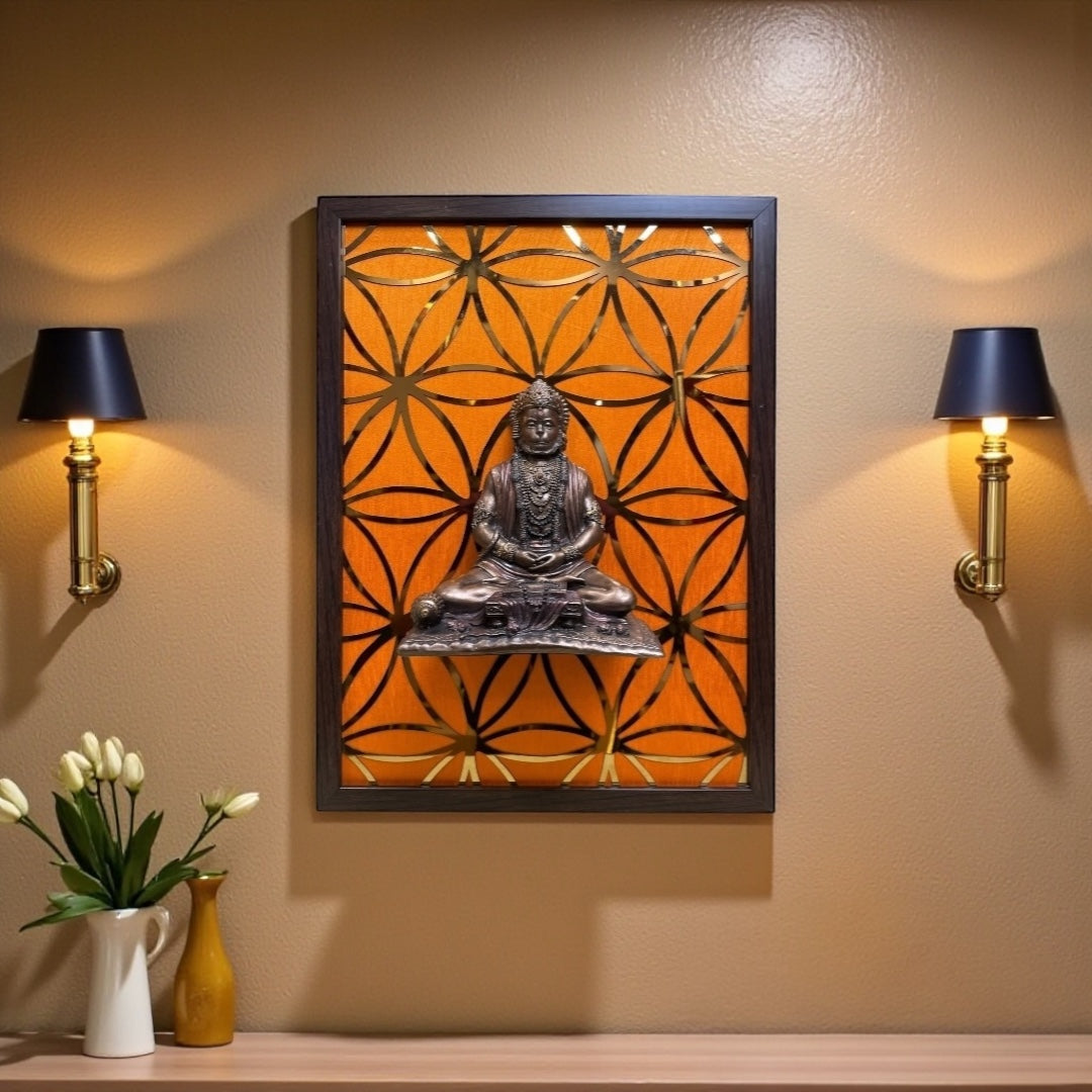 Electroplated Bronze Hanuman with Sacred Geometry Backdrop – Premium Spiritual Wall Art