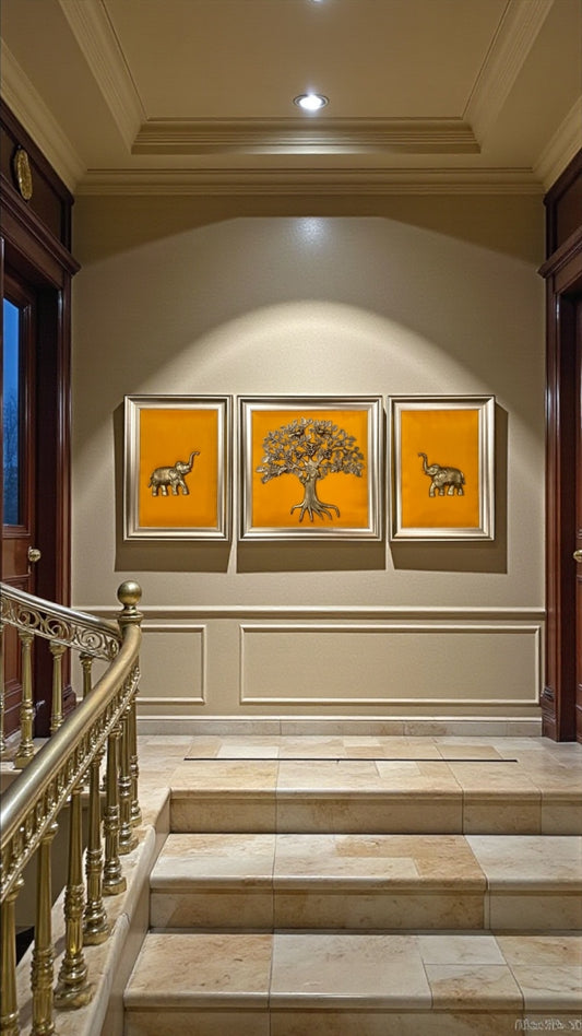 Brass Kalpavriksha with Twin Elephants – Prosperity & Harmony Wall Art