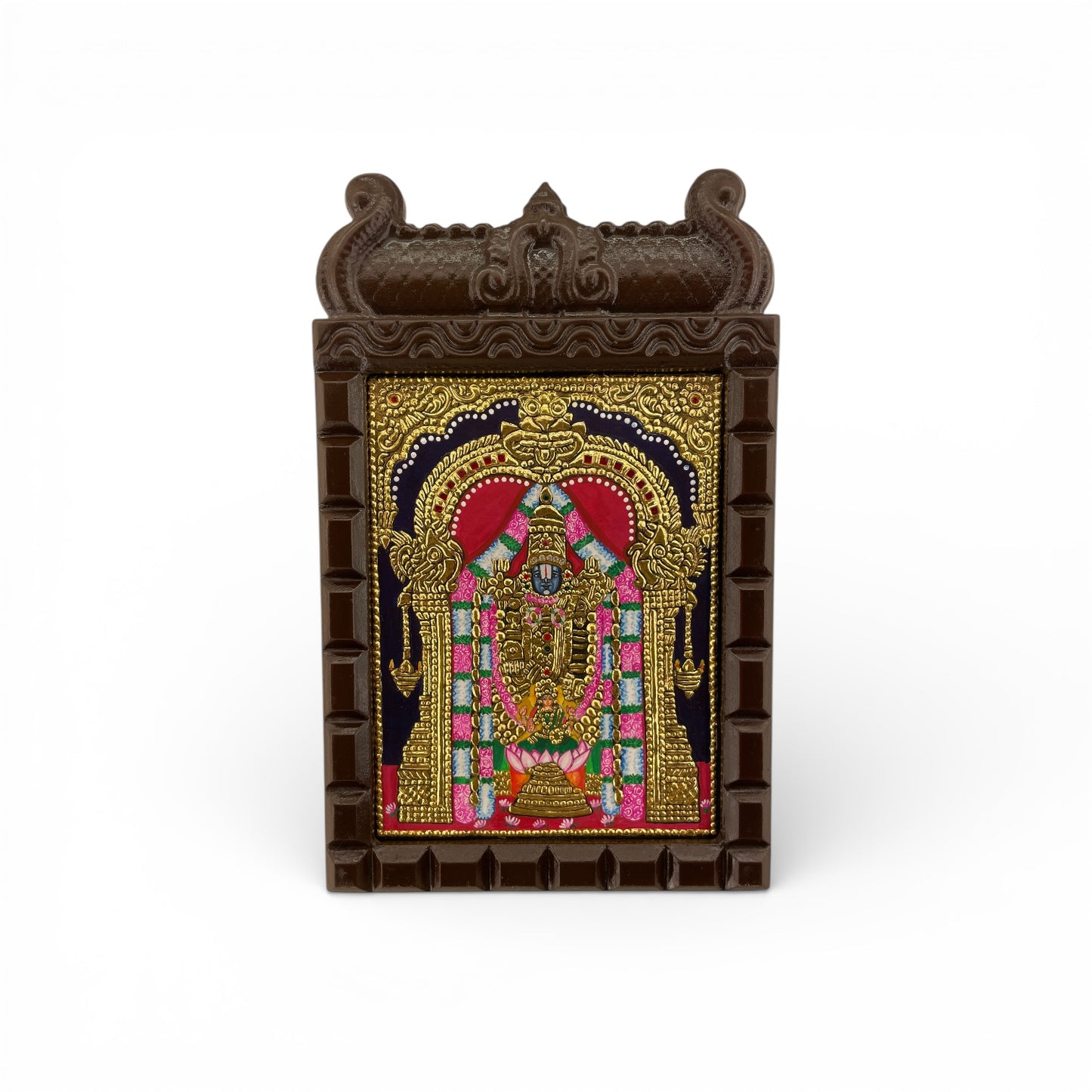 Lord Tirupati Tanjore Painting in Wooden Temple Frame