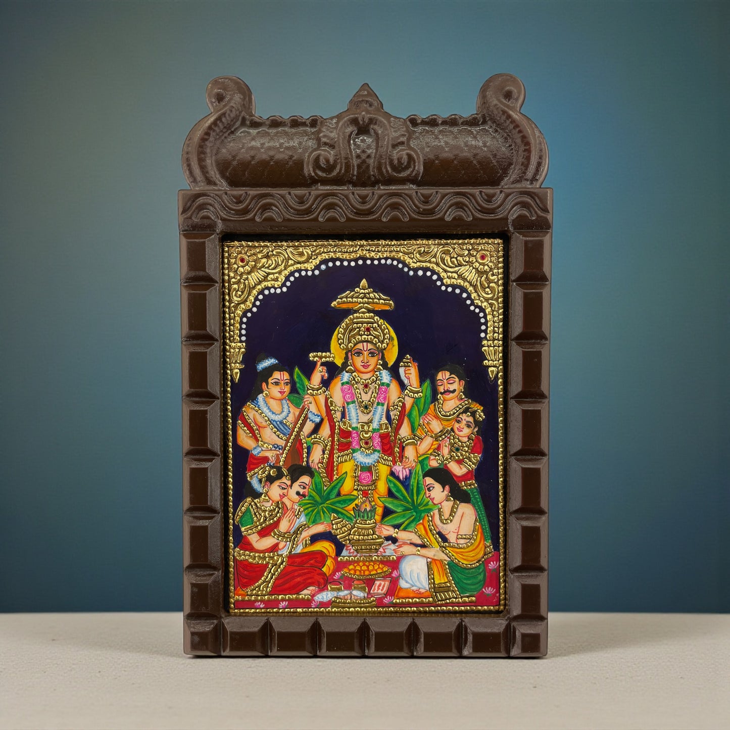 Lord Satyanarayan Tanjore Painting in Wooden Temple Frame