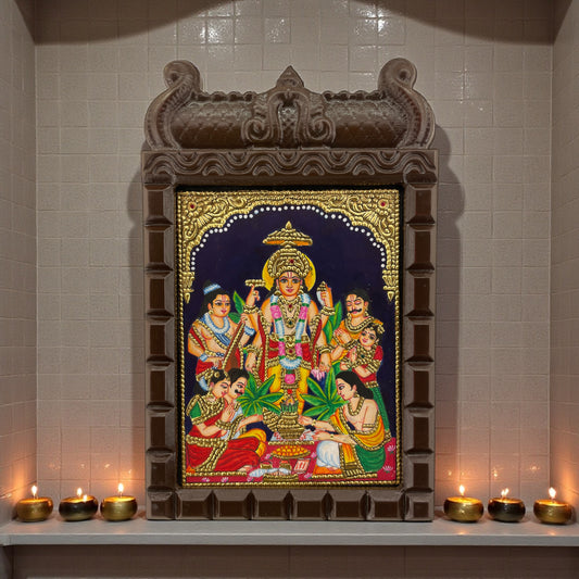 Lord Satyanarayan Tanjore Painting in Wooden Temple Frame