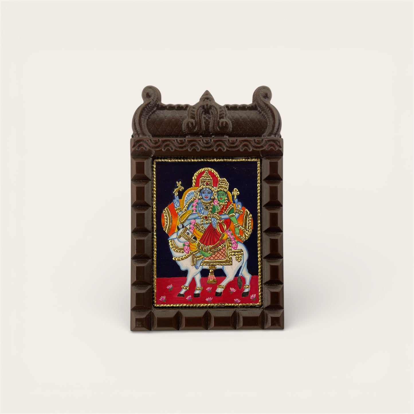 Shiva and Parvati on Nandi Tanjore Painting