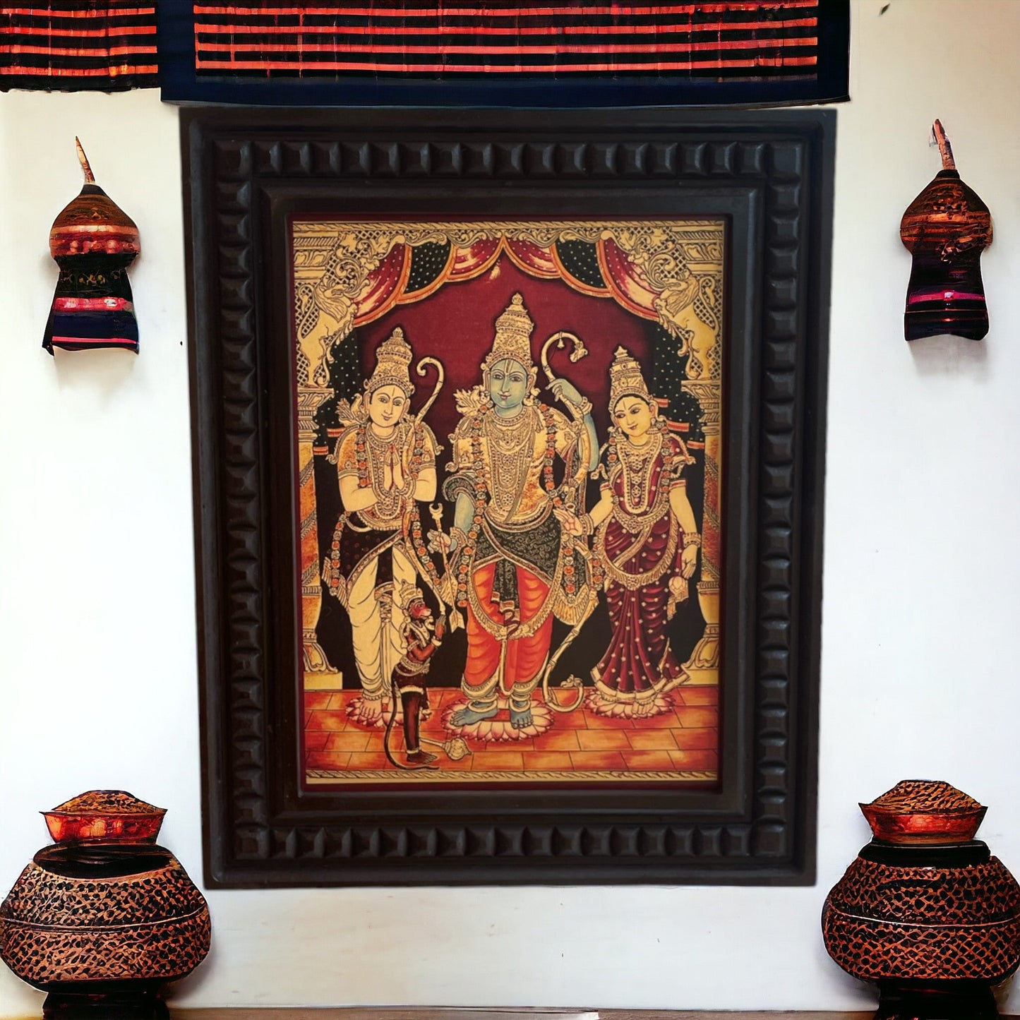 Gold Leafed Art Shri kodandarama Swami With Wooden Frame