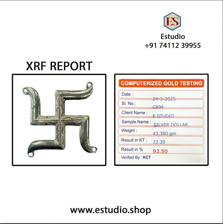 Silver Swastik on Green Silk in Antique Gold Frame with Certificate