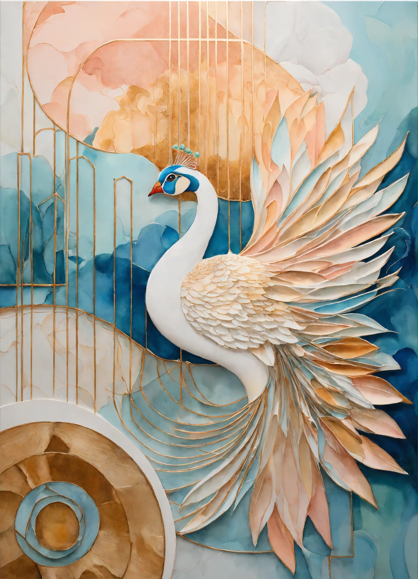 "Ethereal Majesty White Peacock" Original Acrylic Painting on Canvas - Without Frame