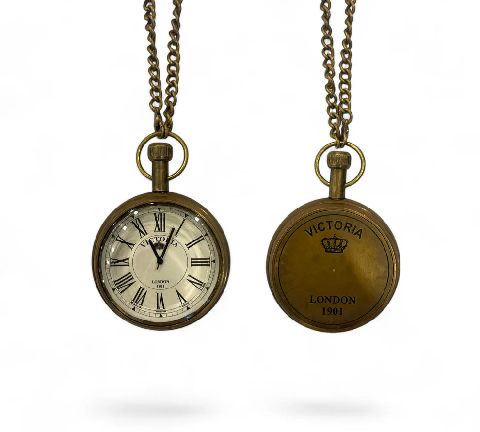 Vintage Brass Pocket Watch - Tempus Fugit With Wooden box