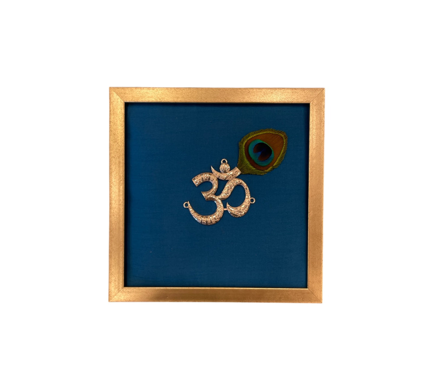Silver Om on Blue Silk in Antique Gold Frame with Certificate