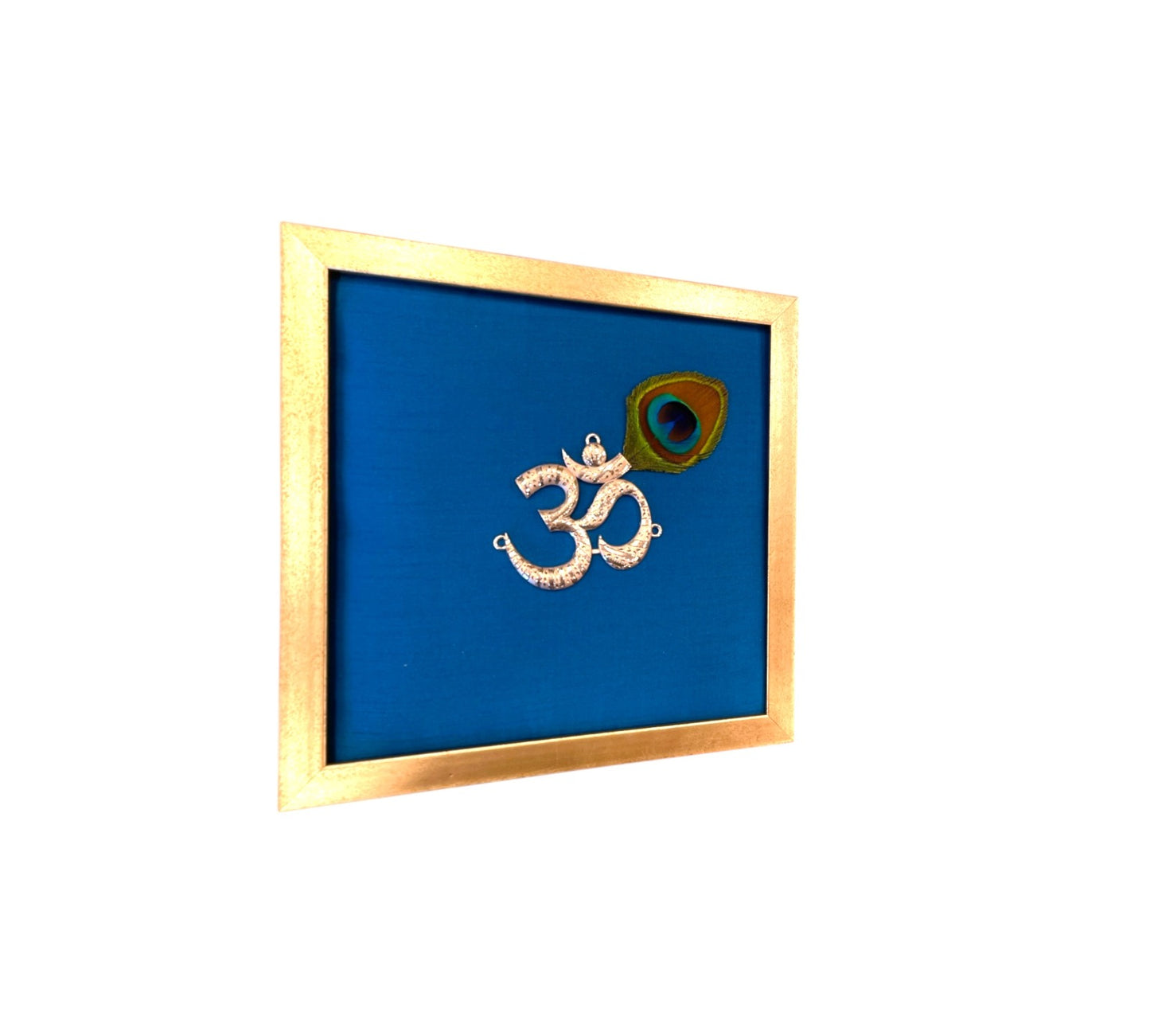 Silver Om on Blue Silk in Antique Gold Frame with Certificate