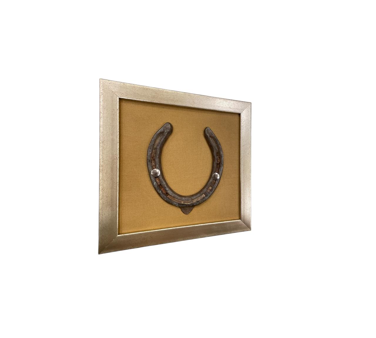 Good Luck Natural Horse Shoe with Gold silk in Antique Gold Frame