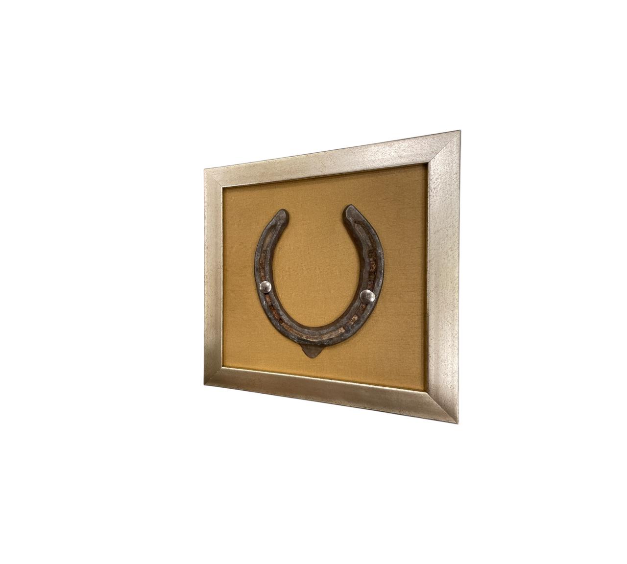 Good Luck Natural Horse Shoe with Gold silk in Antique Gold Frame