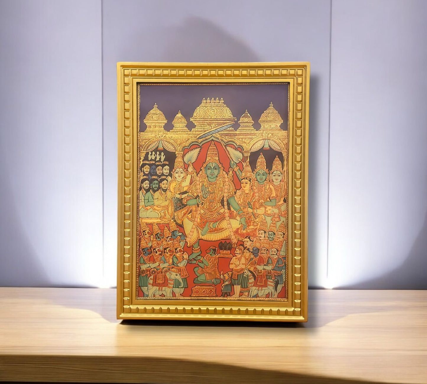 Lord Rama Pattabhishekam Gold Leafed Art (Gold Wooden Frame)