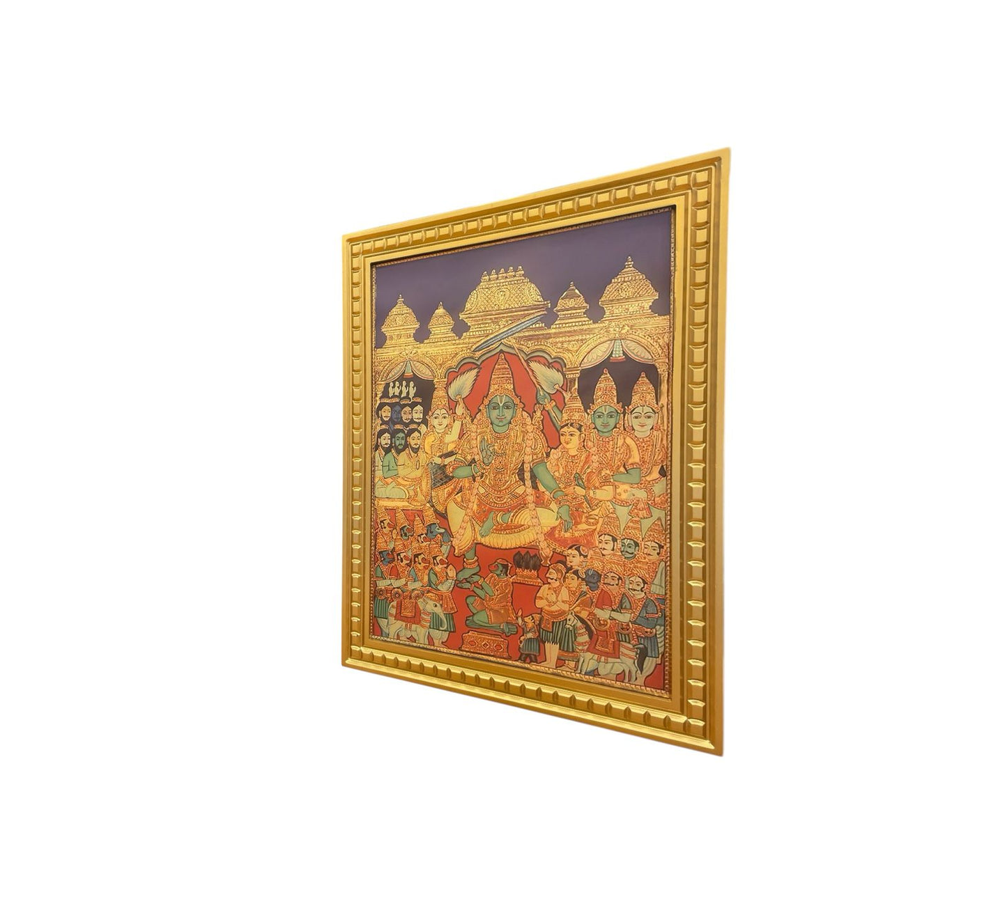Lord Rama Pattabhishekam Gold Leafed Art (Gold Wooden Frame)