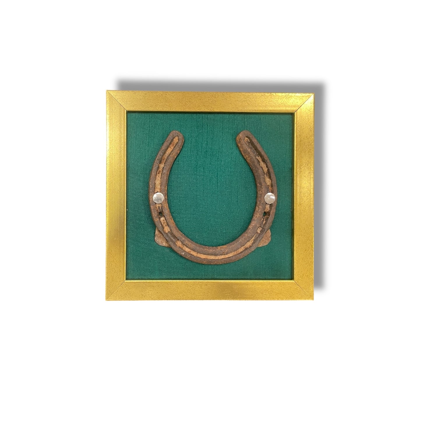 Good Luck Natural Horse Shoe with Green silk in Antique Gold Frame