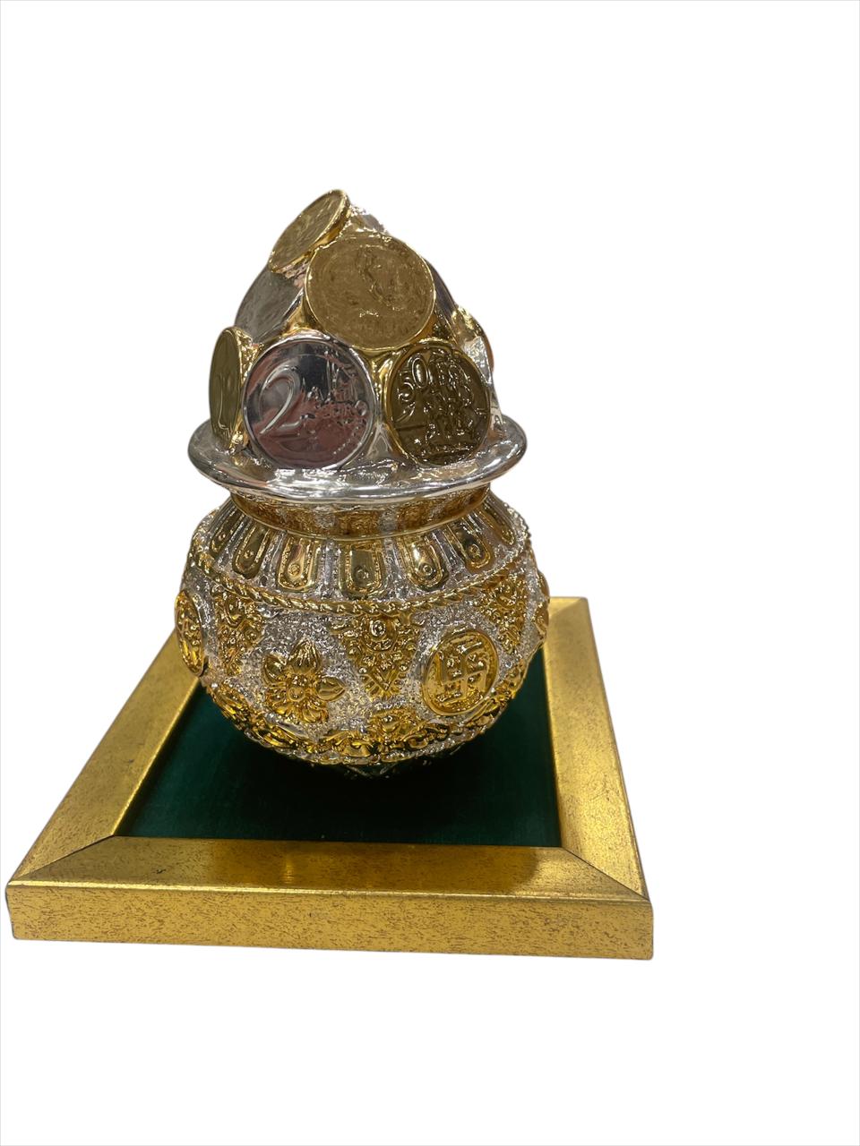Kuber Kalash with World currency Silver & Gold plated with Free Base