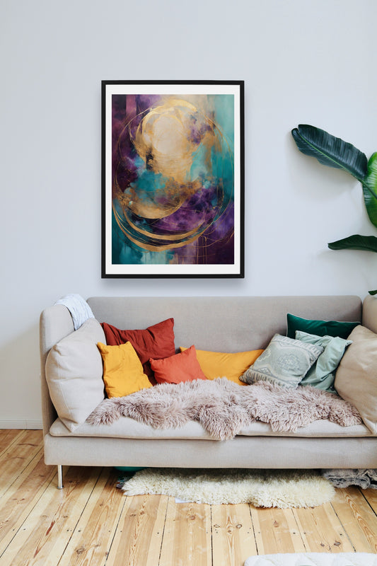 Original Acrylic Chromatic Elegance: Teal, Purple, Gold Canvas - without frame