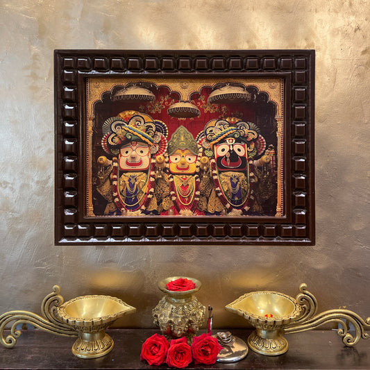 Jagannath Puri Devotional Art Frame | Lord Jagannath with Balabhadra & Subhadra