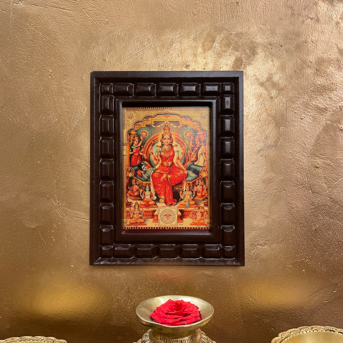Lalitha Tripura Sundari Gold Leafed Art in Wooden Frame