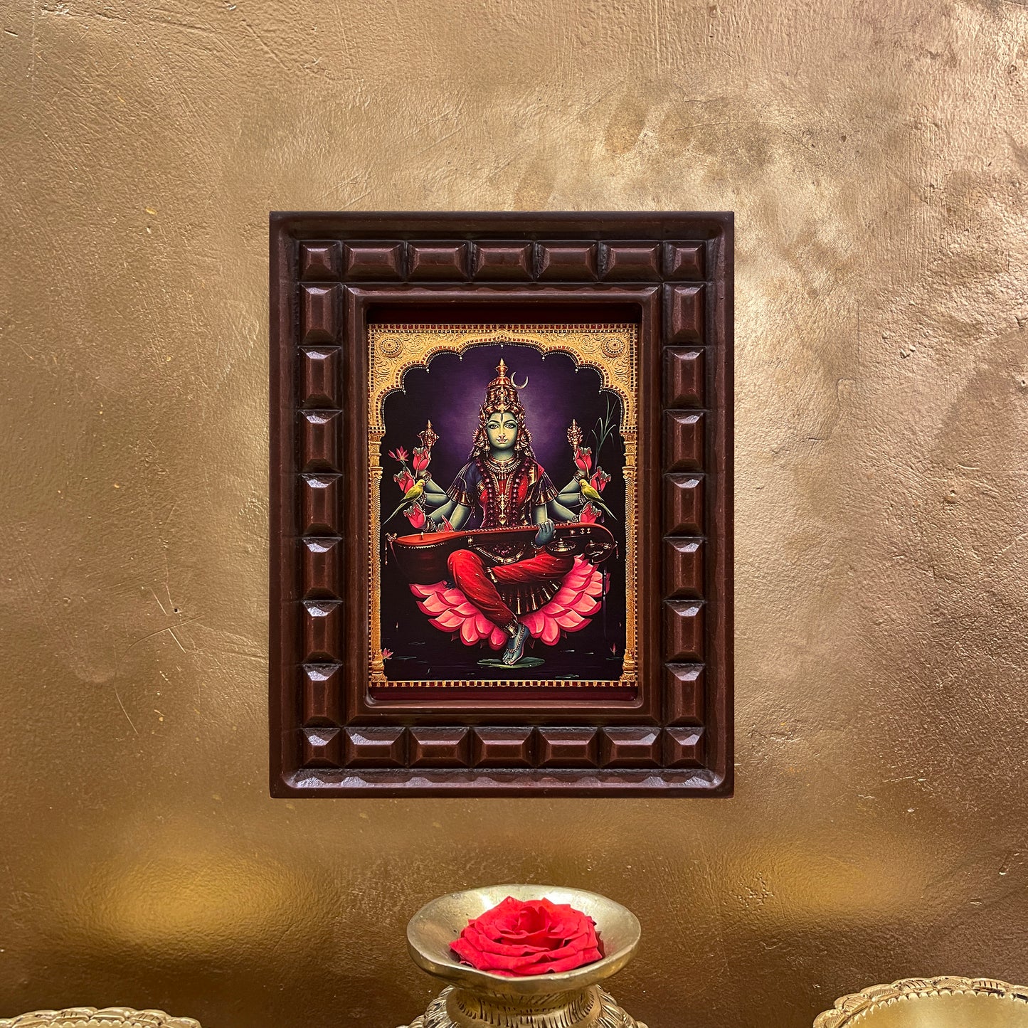 Gold Leafed Matangi Devi in Wooden Frame