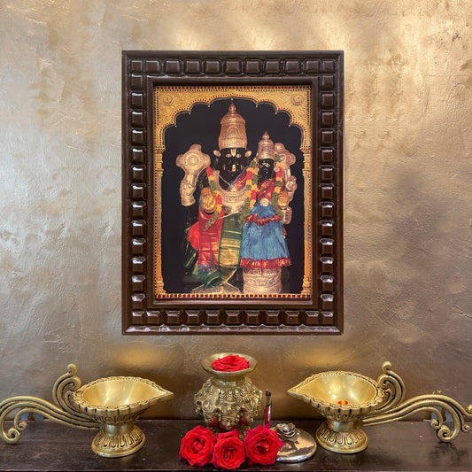 Lakshmi Narasimha Gold Leafed Art in Wooden Frame