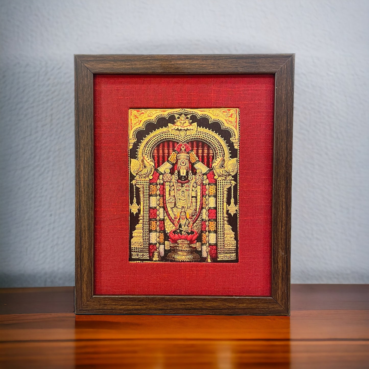 Tirupati Balaji 22 Carat Gold Foil Photo with molded Brown Frame