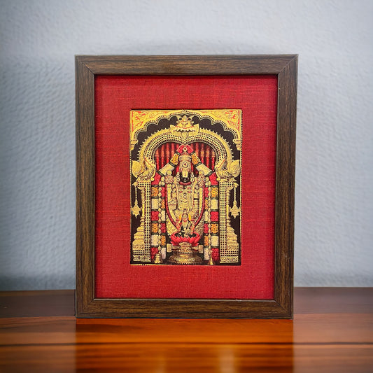 Tirupati Balaji 22 Carat Gold Foil Photo with molded Brown Frame