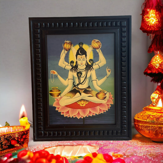 Shiva Mahamrityunjay Gold Leafed Art With Wooden Frame