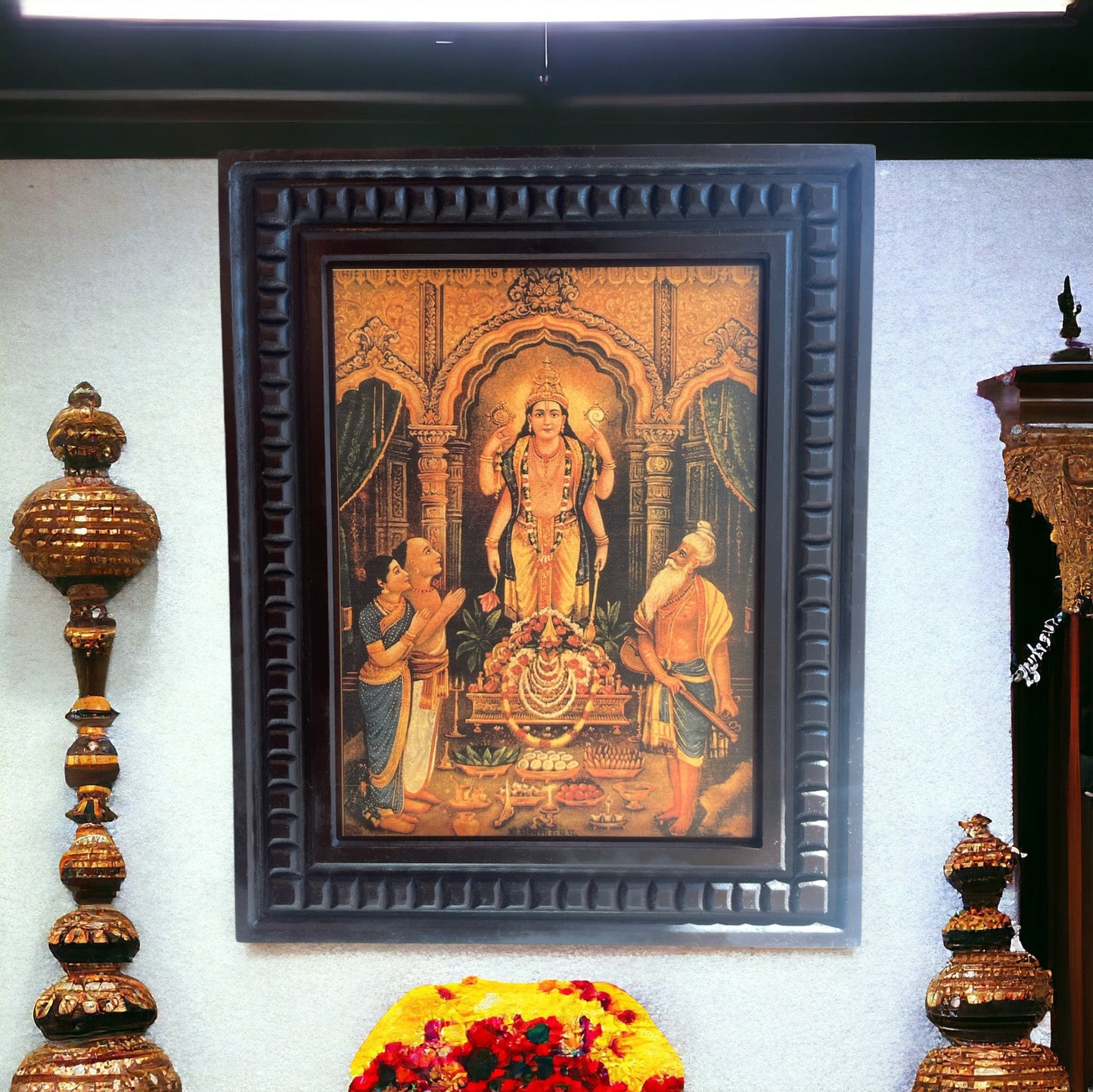 Satyanarayana Swamy Gold Leafed Art With Wooden Frame