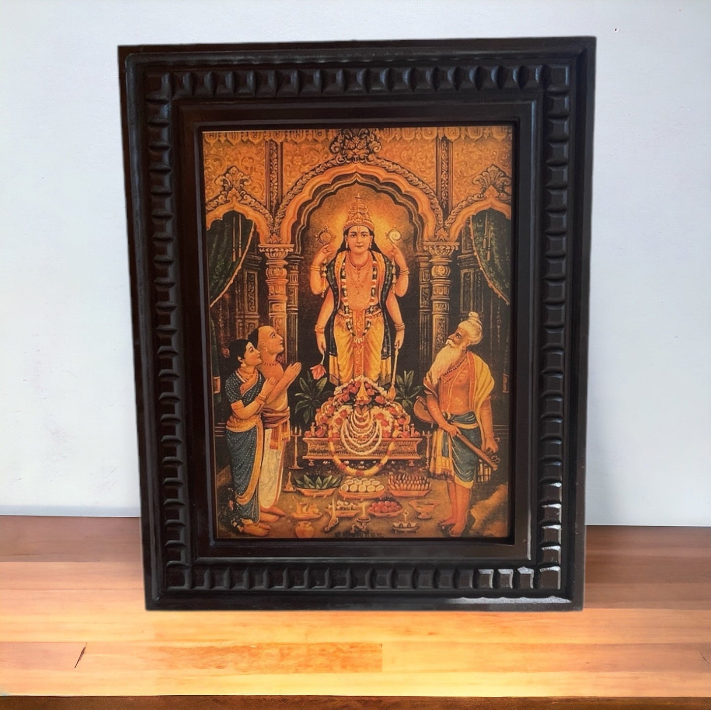 Satyanarayana Swamy Gold Leafed Art With Wooden Frame