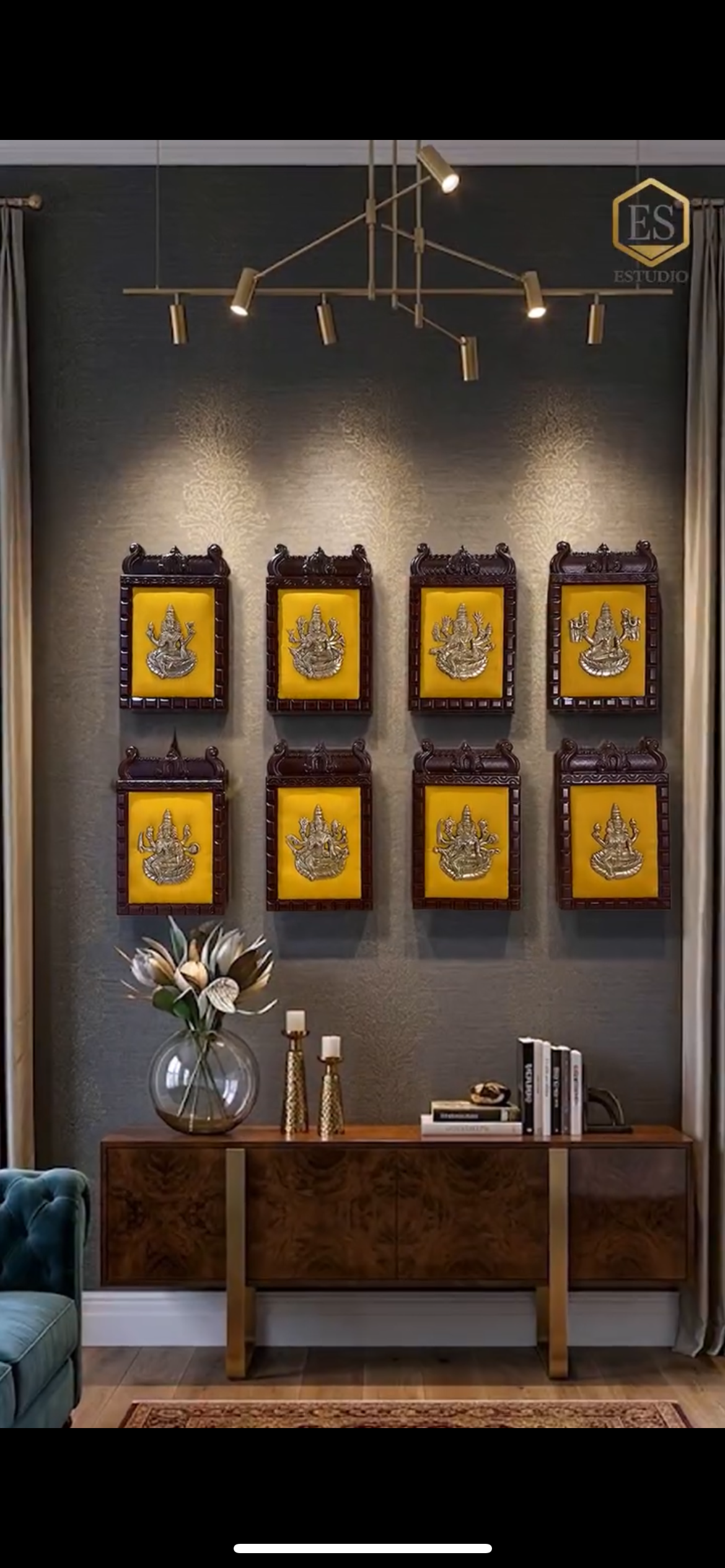 Load video: Ashtalakshmi Brass Wall Art with Golden Silk Backdrop – Sacred Décor for Homes & Workspaces
