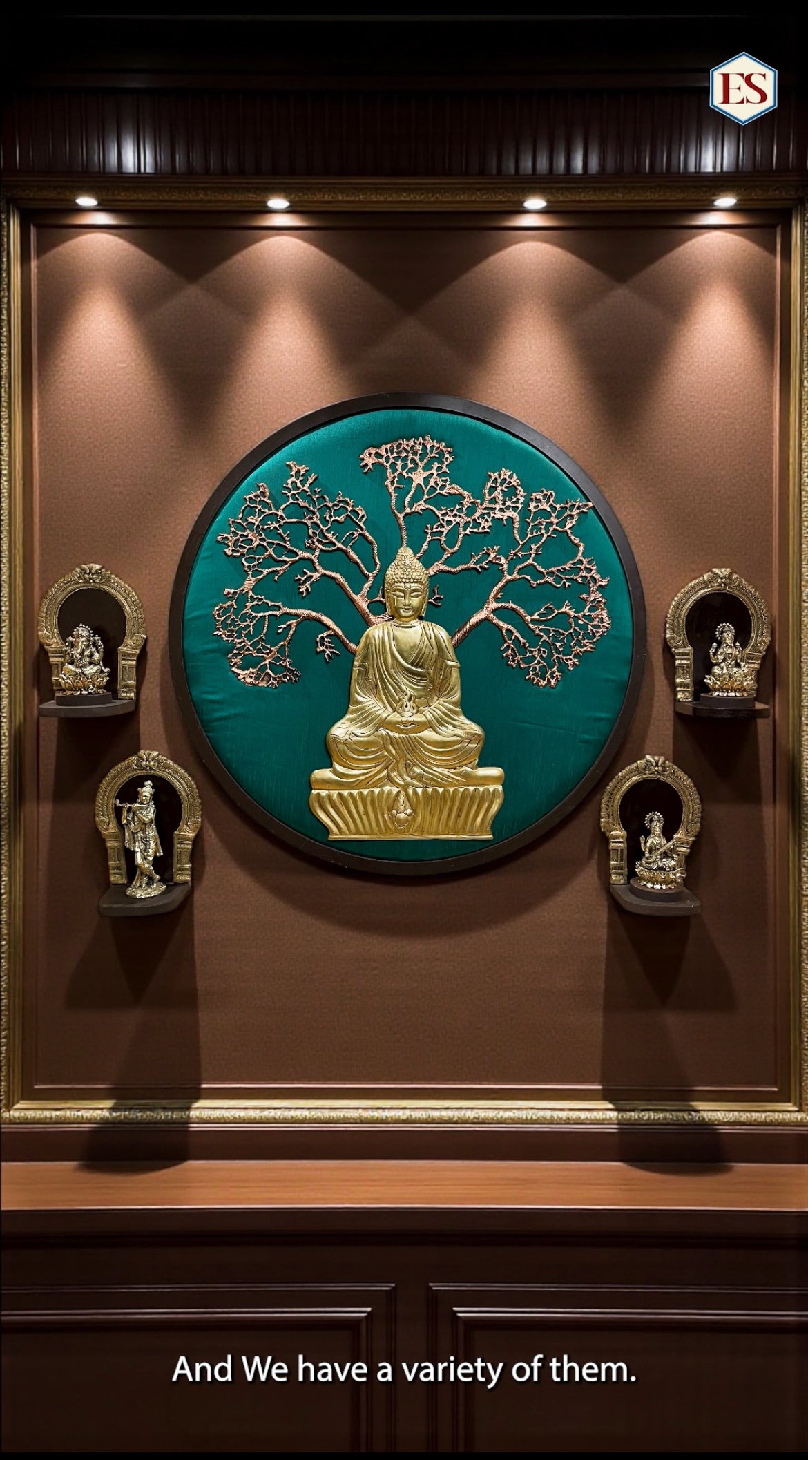 Load video: Brass Buddha Wall Art with Divine Idols | Tranquil Meditation Decor by Estudio