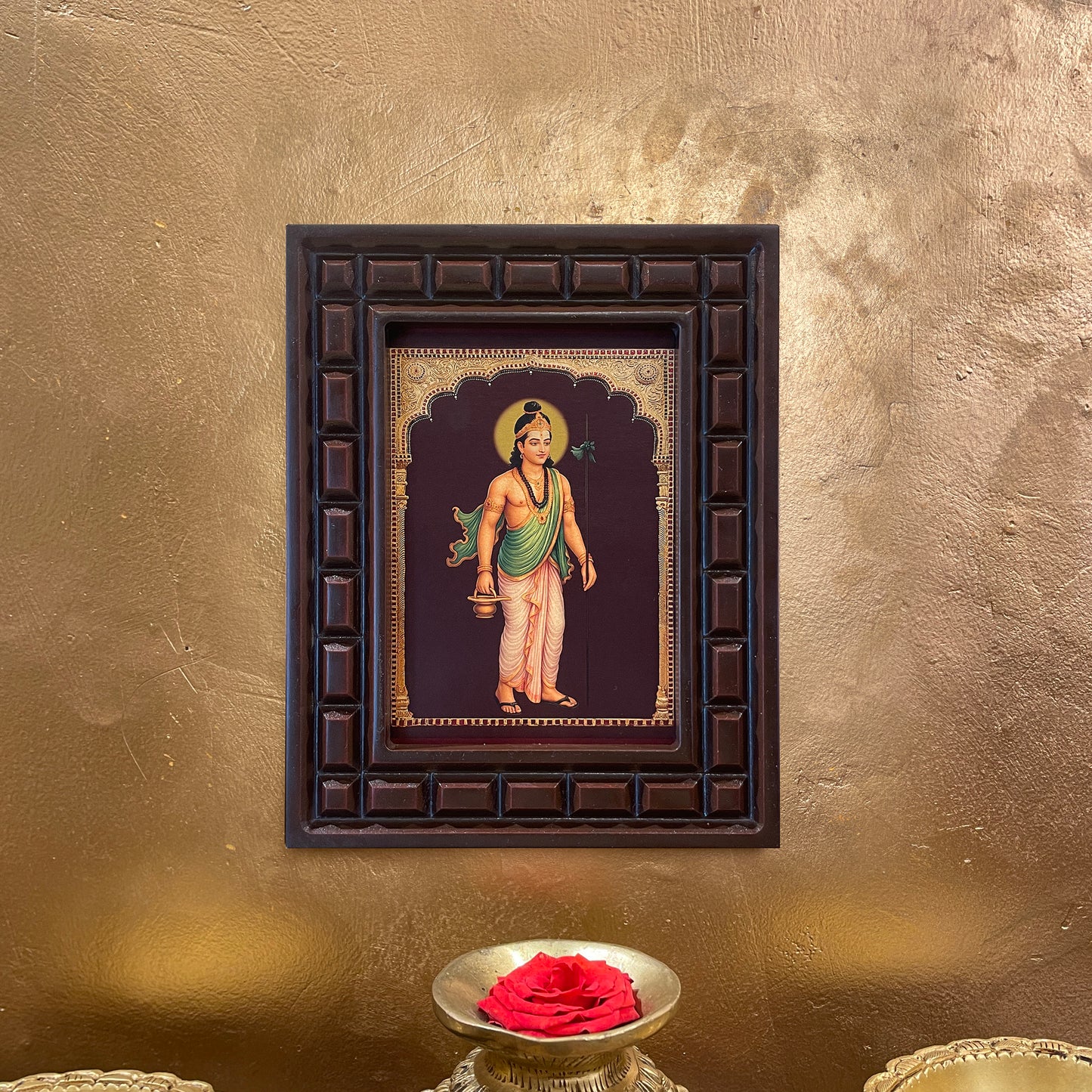 Renukacharya Gold Leafed Art in Wooden Frame
