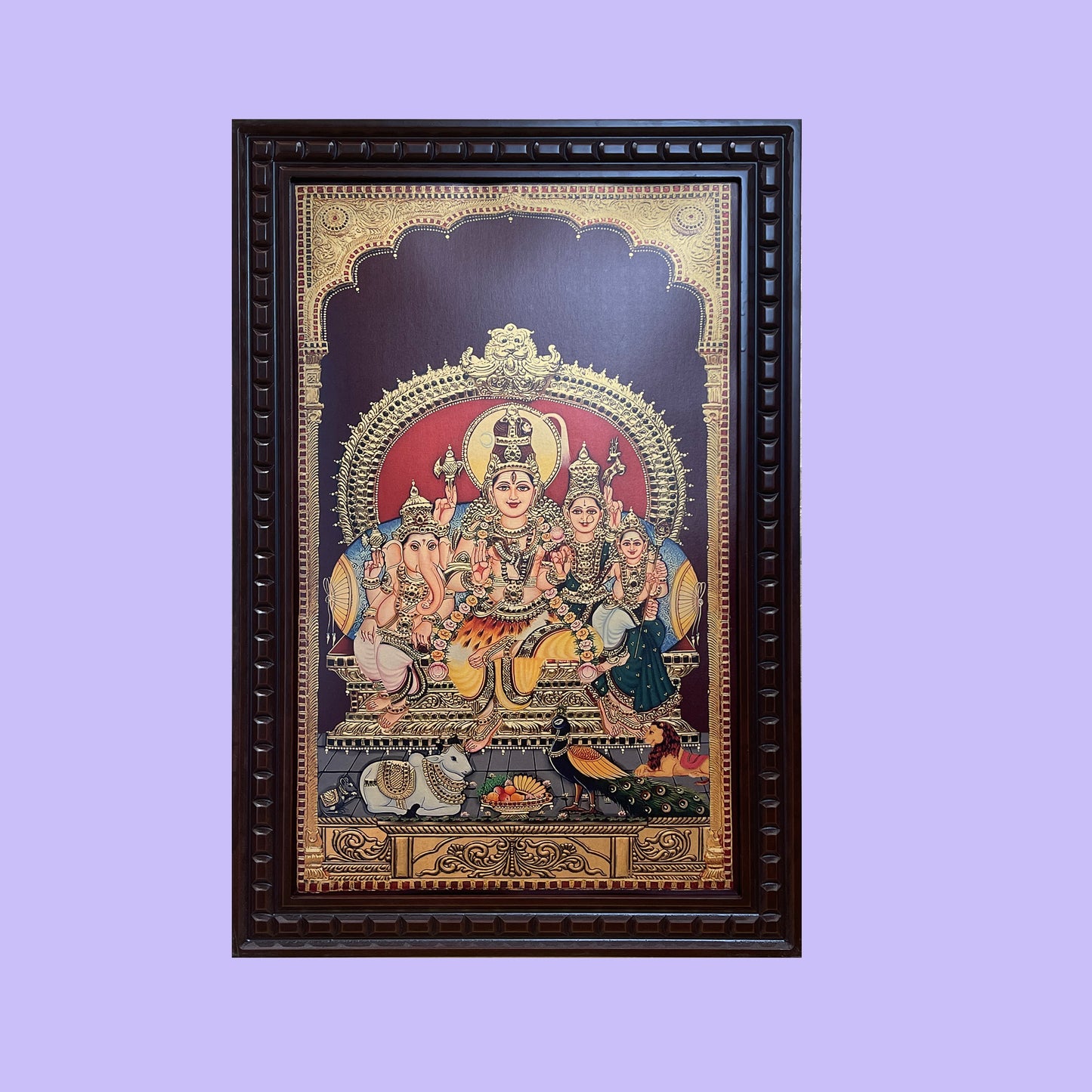 Shiva Parivar-3 Gold Leafed Art With Wooden Frame