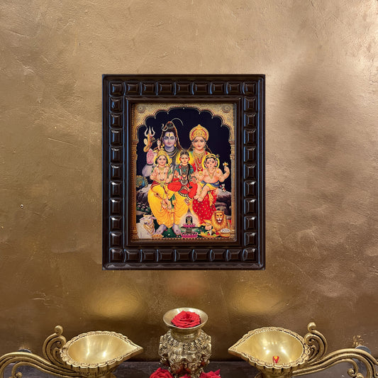 Gold Leafed Shiv Parivar with Ganesha Kartikya & Ashokasundari