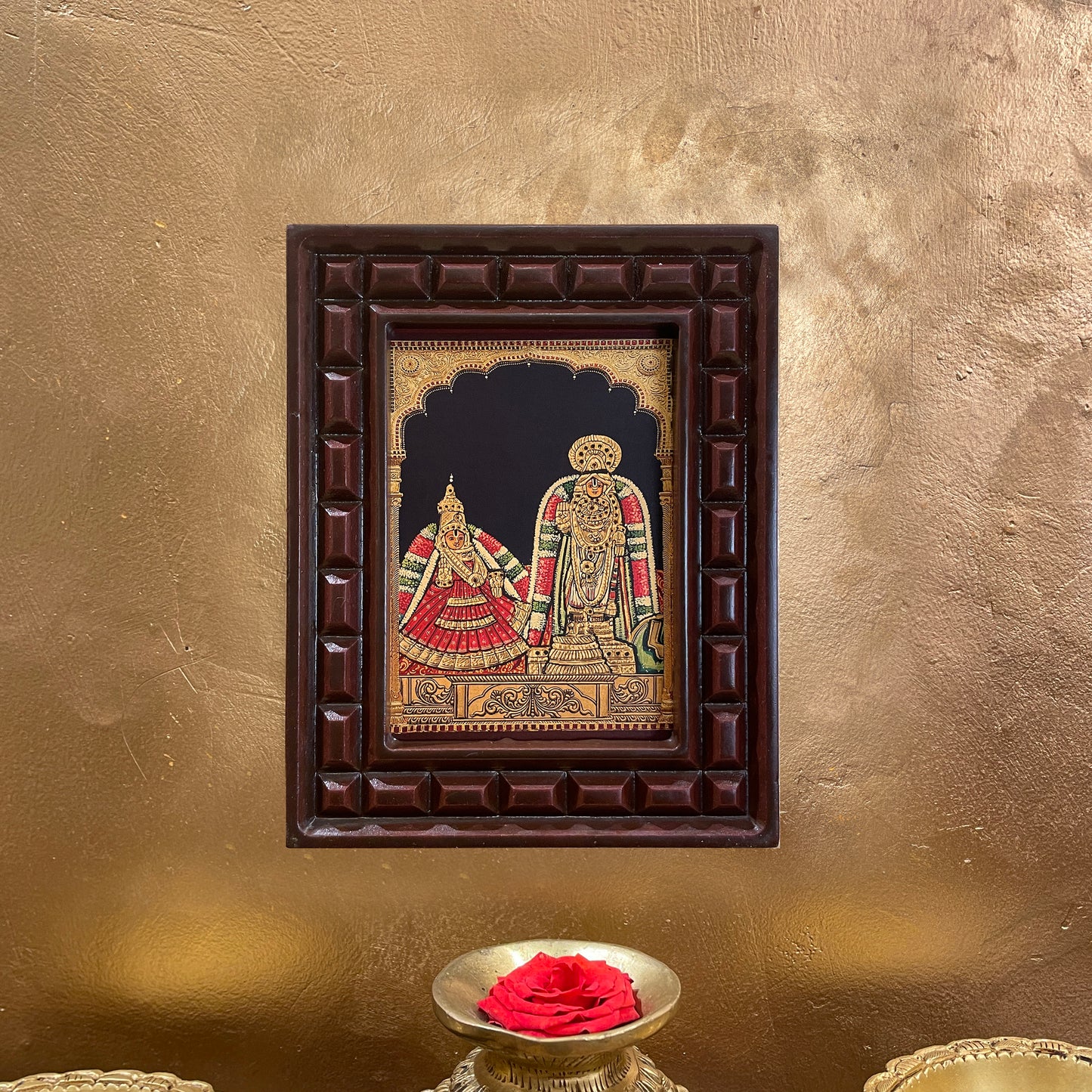 Srirangam Serthi Gold Leafed Art | Ranganatha Ranganayaki Wall Frame