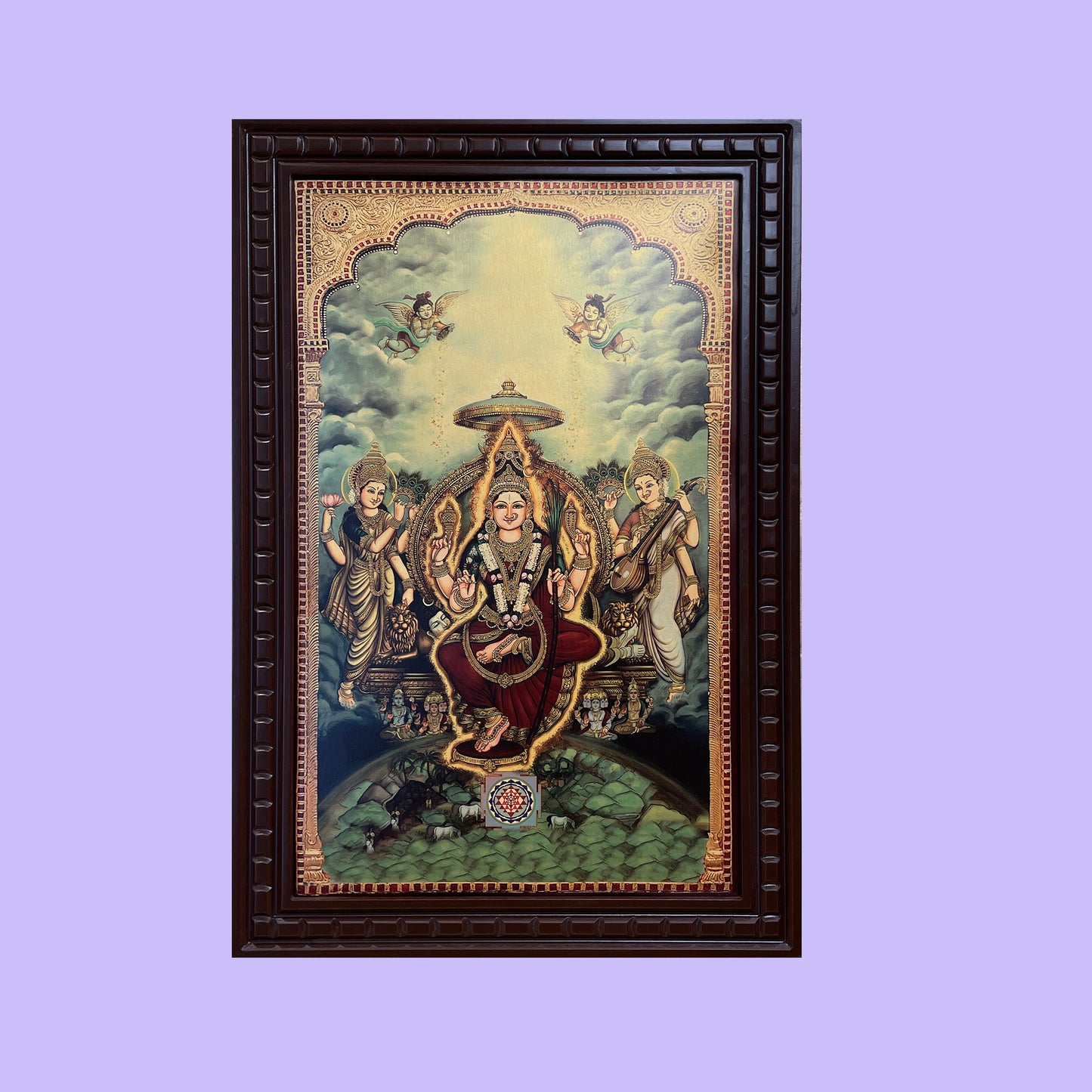 Tripura Sundari Gold Leafed Art With Wooden Frame