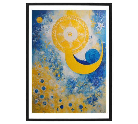 Original Acrylic Painting Sacred Geometry Colours of Art in Yellow and Blue Digital Art Stretch on Canvas - without frame