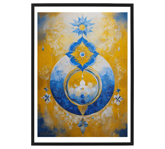 Original Acrylic Painting Sacred Geometry Colours of Art in Yellow and Blue on Canvas - without frame