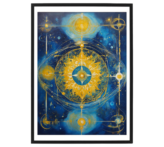 Original Acrylic Painting Sacred Geometry Colours of Art in Yellow and Blue on Canvas - without frame